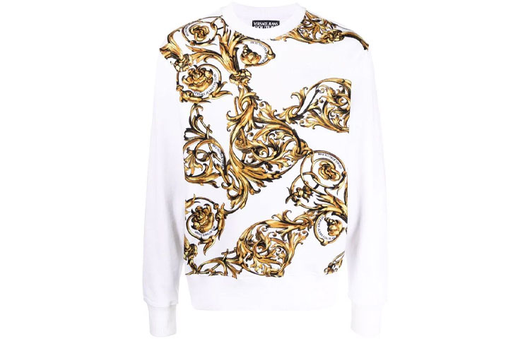 Versace SS22 Baroque Print Long Sleeve Sweatshirt White 72GAI3R9-FS019-G03