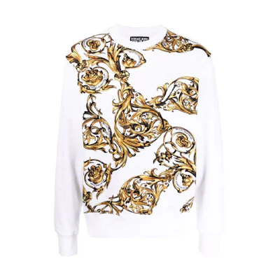 Versace SS22 Baroque Print Long Sleeve Sweatshirt White 72GAI3R9-FS019-G03