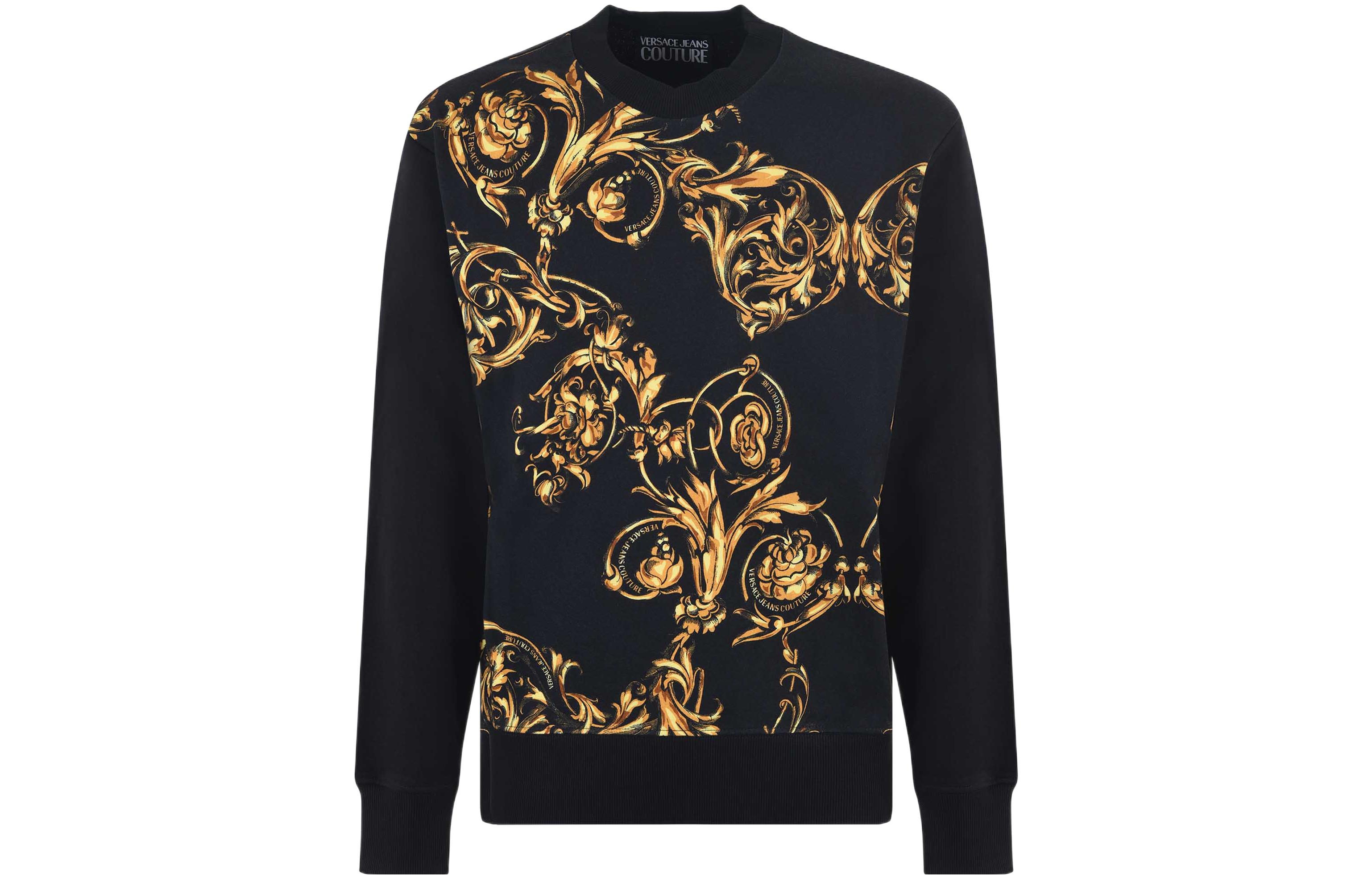 Versace SS22 Baroque Print Pullover Long Sleeve Sweatshirt Black 72GAI3R9-FS01921-G89