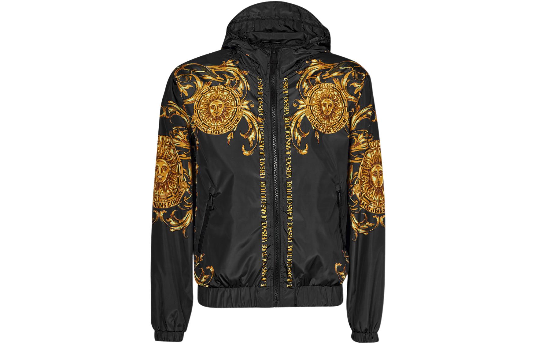 Versace SS22 Baroque Print Solid Hoodie Jacket Black 72GAS406-CQS32-G89