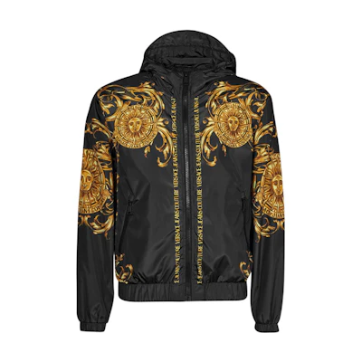 Versace SS22 Baroque Print Solid Hoodie Jacket Black 72GAS406-CQS32-G89