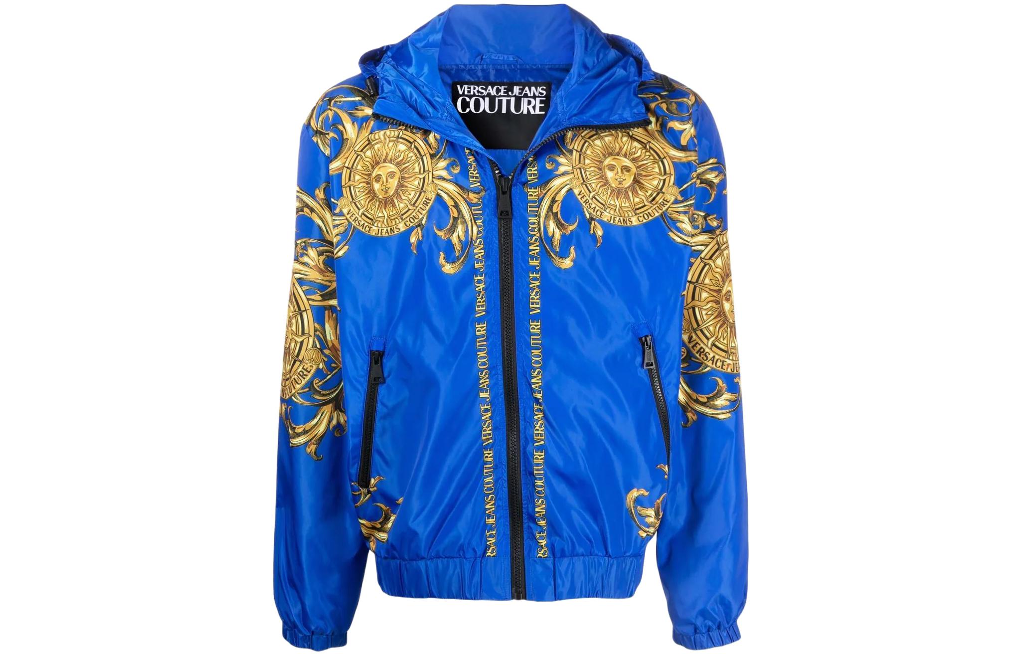 Versace SS22 Baroque Print Zip-Up Hooded Jacket Blue Mens 72GAS406-CQS32-G25