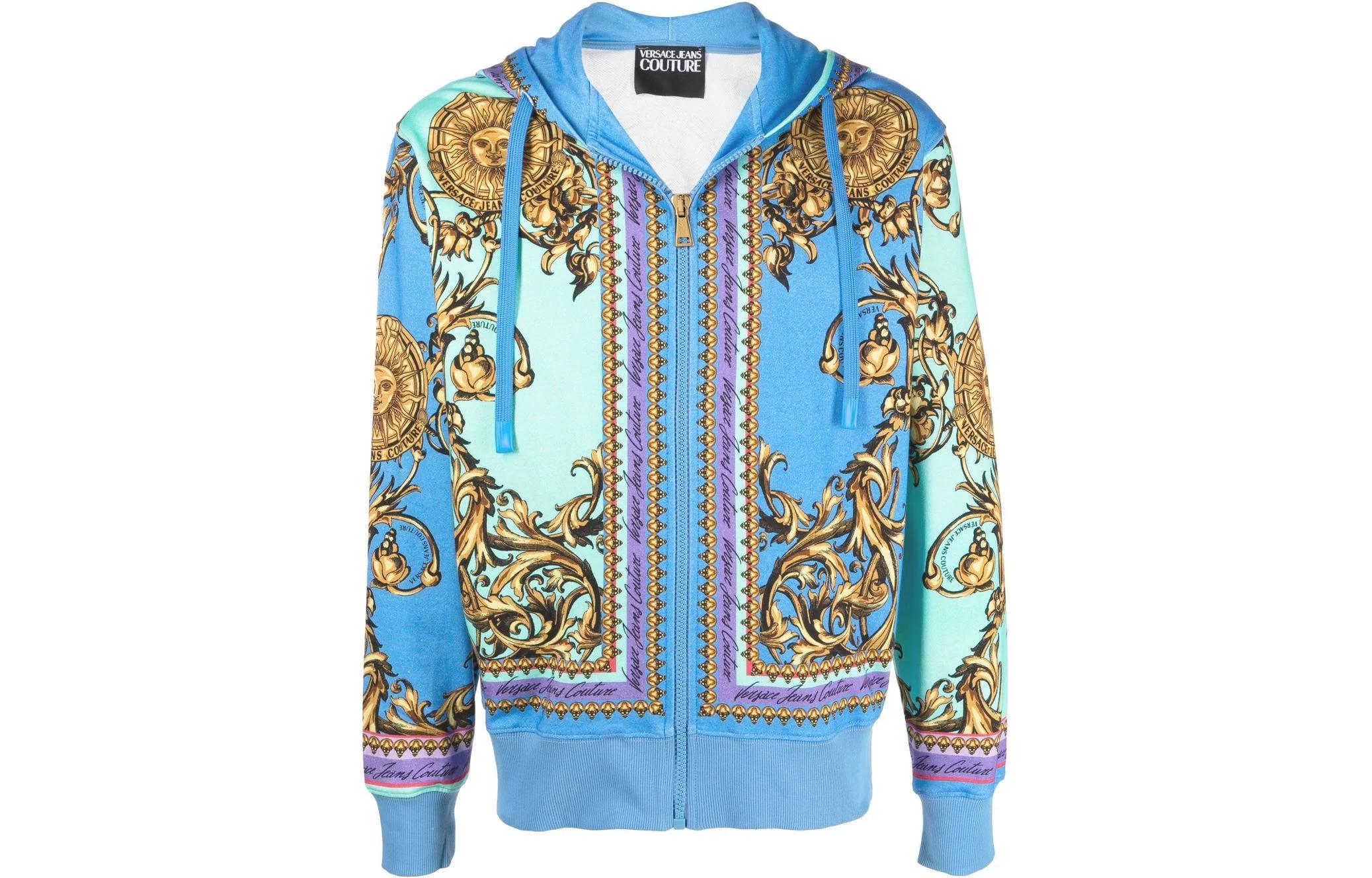 Versace SS22 Baroque Print Zip Jacket Long Sleeve Sweatshirt Men Blue 72GAI3ZG-FS029-GC0