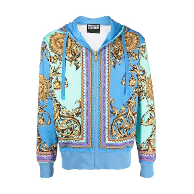 Versace SS22 Baroque Print Zip Jacket Long Sleeve Sweatshirt Men Blue 72GAI3ZG-FS029-GC0