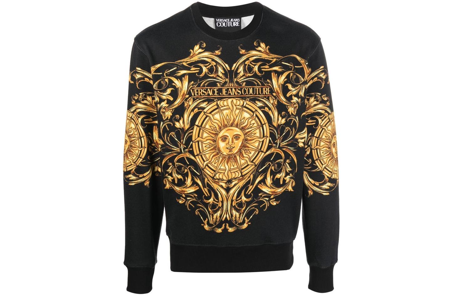 Versace SS22 Baroque Sun Letter Print Crewneck Sweatshirt  Black. 72GA-I3RBFS0-26G89