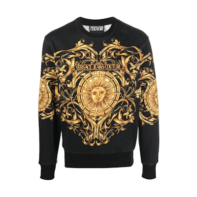Versace SS22 Baroque Sun Letter Print Crewneck Sweatshirt Black. 72GA-I3RBFS0-26G89