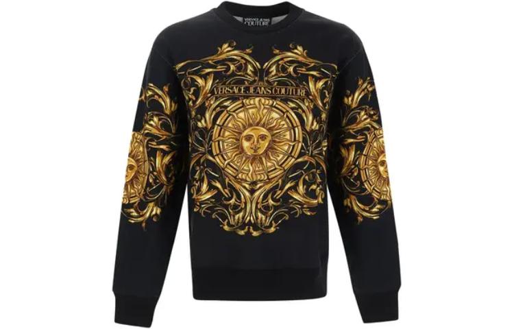 Versace SS22 Baroque Sun Print Crewneck Sweatshirt Black Mens 72GA-I3RBFS0-26G89-BLK