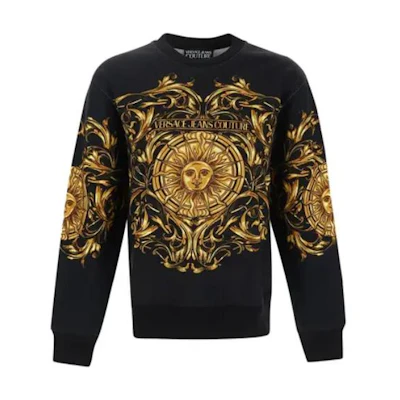 Versace SS22 Baroque Sun Print Crewneck Sweatshirt Black Mens 72GA-I3RBFS0-26G89-BLK