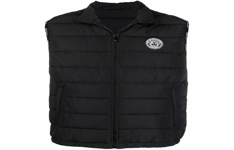 Order VERSACE SS22 Rompi Hitam dengan Logo Solid dan Ritsleting. 1003030-1A02157-1B000