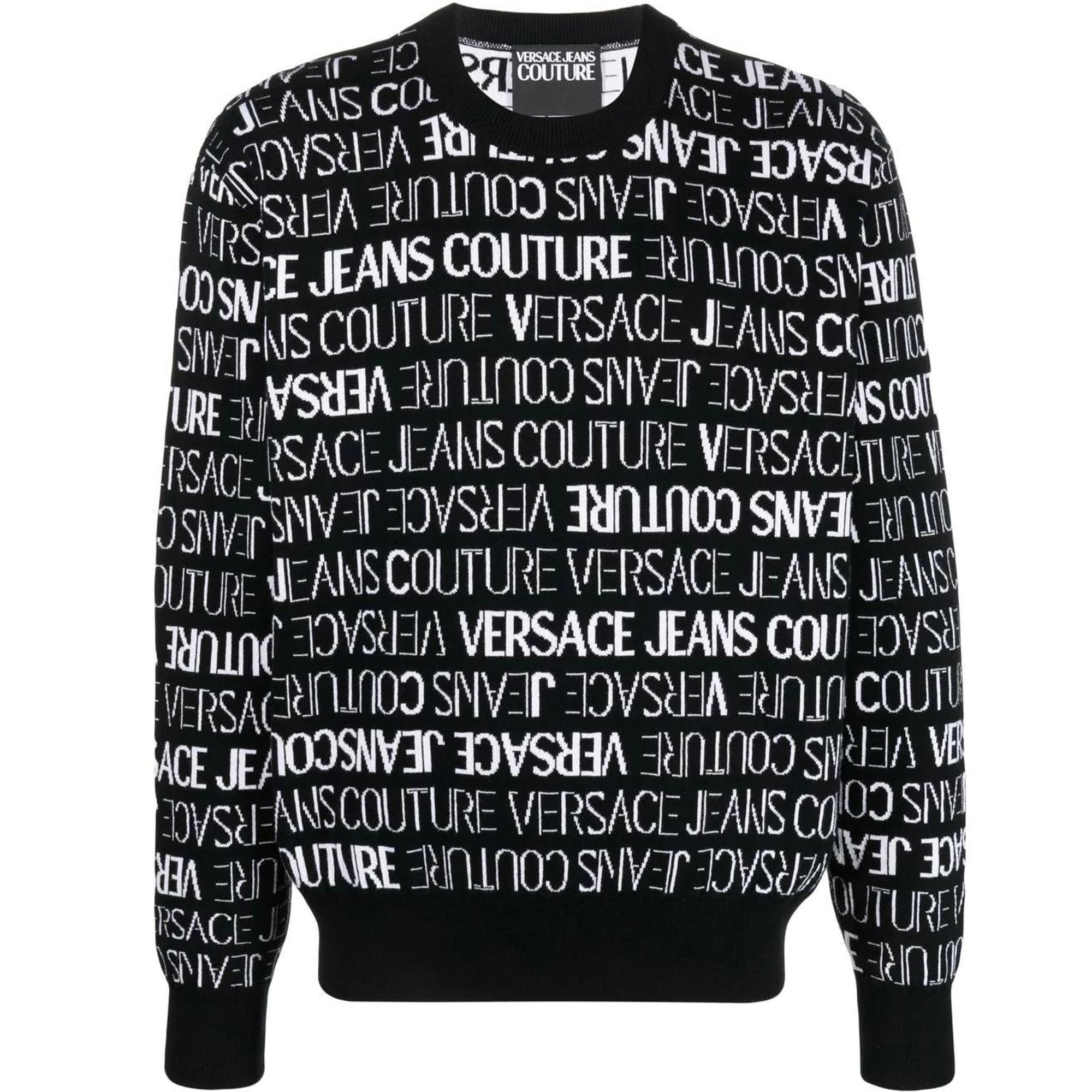 Versace SS22 Black Contrast Letter Logo Jacquard Long Sleeve Sweatshirt 73GAFM13CM02A