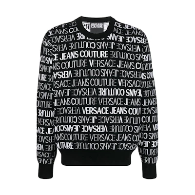 Versace SS22 Black Contrast Letter Logo Jacquard Long Sleeve Sweatshirt 73GAFM13CM02A