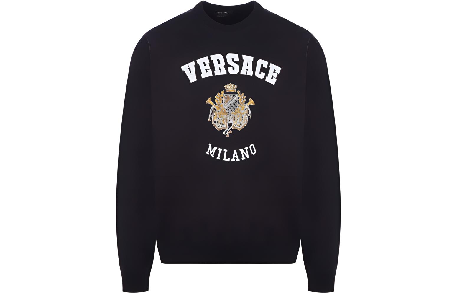 Versace SS22 Black Cotton Logo Print Sweatshirt 1005486-1A03835-1B000