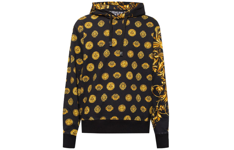 Versace SS22 Black Full Print Long Sleeve Hoodie 72GAI3H1-FS030-G89