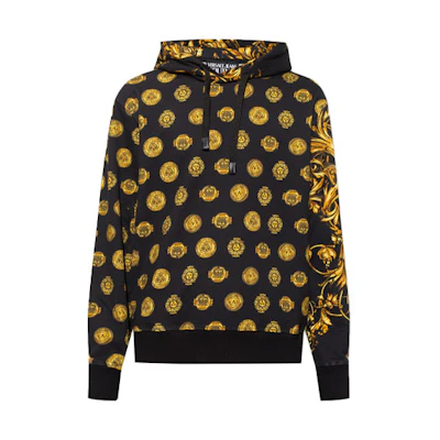 Versace SS22 Black Full Print Long Sleeve Hoodie 72GAI3H1-FS030-G89