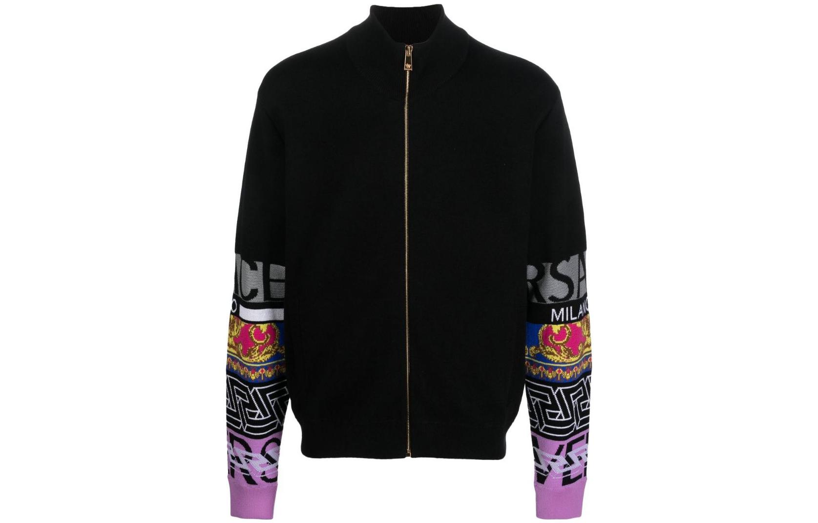 Versace SS22 Black High-Neck Zip-Up Sweatshirt 10062911A040781B000