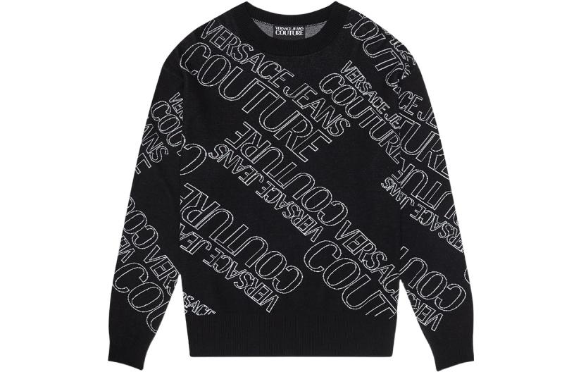 Versace SS22 Black Logo Print Pullover Sweatshirt E72GAFM21-ECM12N-EZ85