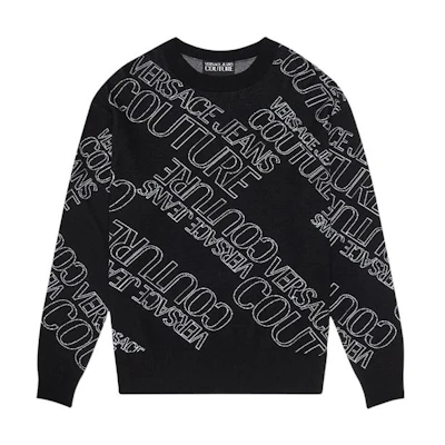 Versace SS22 Black Logo Print Pullover Sweatshirt E72GAFM21-ECM12N-EZ85