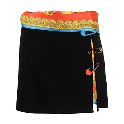 VERSACE SS22 Black Mini Skirt with Pin Detail 1005154-1A00540-1B000
