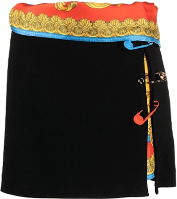 VERSACE SS22 Black Mini Skirt with Pin Detail 1005154-1A00540-1B000 Order VERSACE SS22 Black Mini Skirt with Pin Detail 1005154-1A00540-1B000