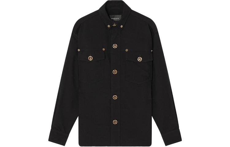 VERSACE SS22 Black Solid Color Single-Breasted Casual Long Sleeve Shirt 1004062-1A01703-1B000