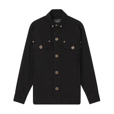 VERSACE SS22 Black Solid Color Single-Breasted Casual Long Sleeve Shirt 1004062-1A01703-1B000