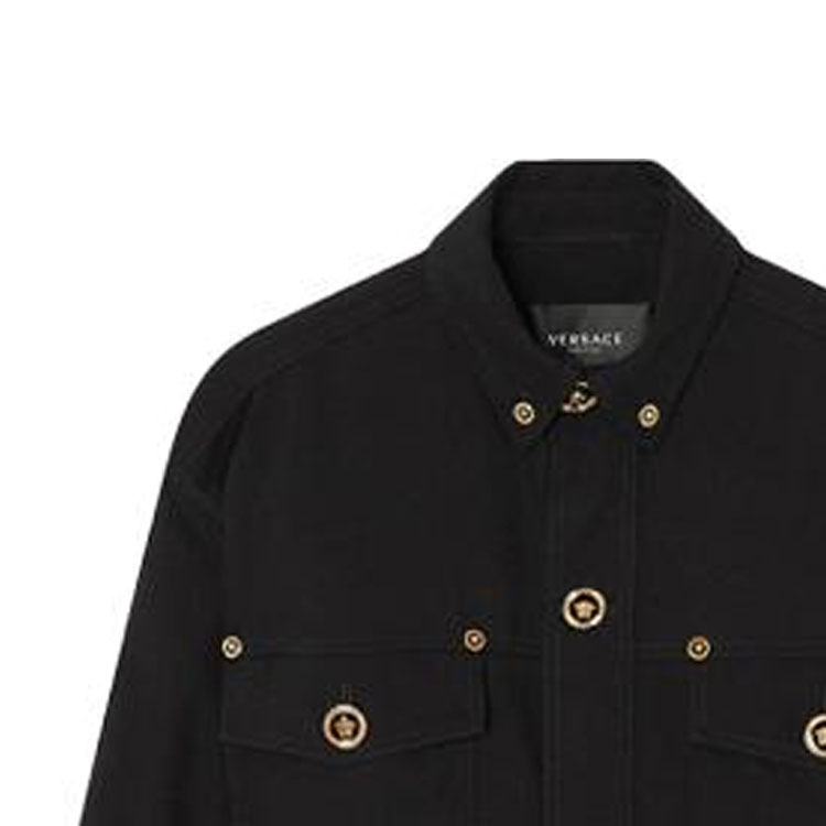 Details for VERSACE SS22 Baju Hitam Berkancing Kasual Lengan Panjang Lelaki 1004062-1A01703-1B000