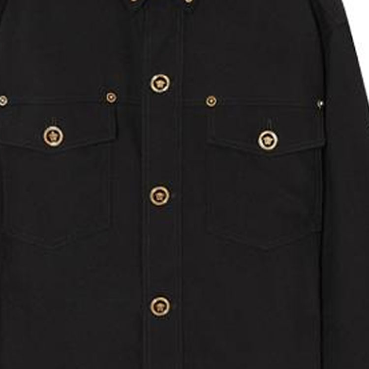 Sizing VERSACE SS22 Baju Hitam Berkancing Kasual Lengan Panjang Lelaki 1004062-1A01703-1B000