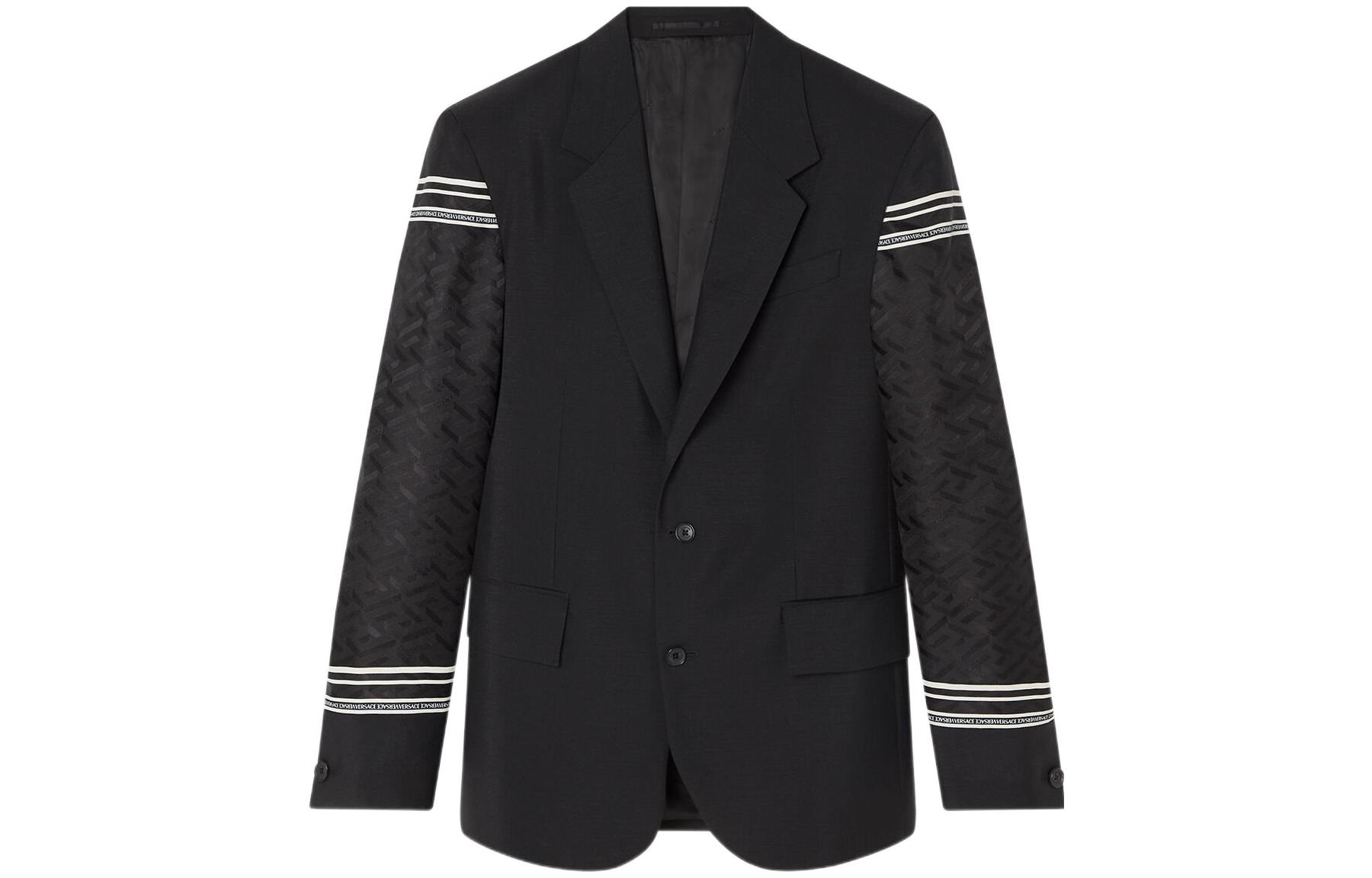 Versace SS22 Black Solid Single-Breasted Suit Collar Jacket 1004731-1A03462-1B000