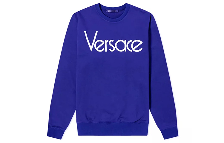 Versace SS22 Blue Embroidered Logo Long-Sleeve Sweatshirt A83983-A227994-A902P