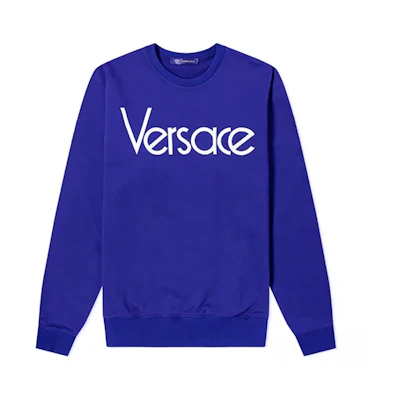 Versace SS22 Blue Embroidered Logo Long-Sleeve Sweatshirt A83983-A227994-A902P