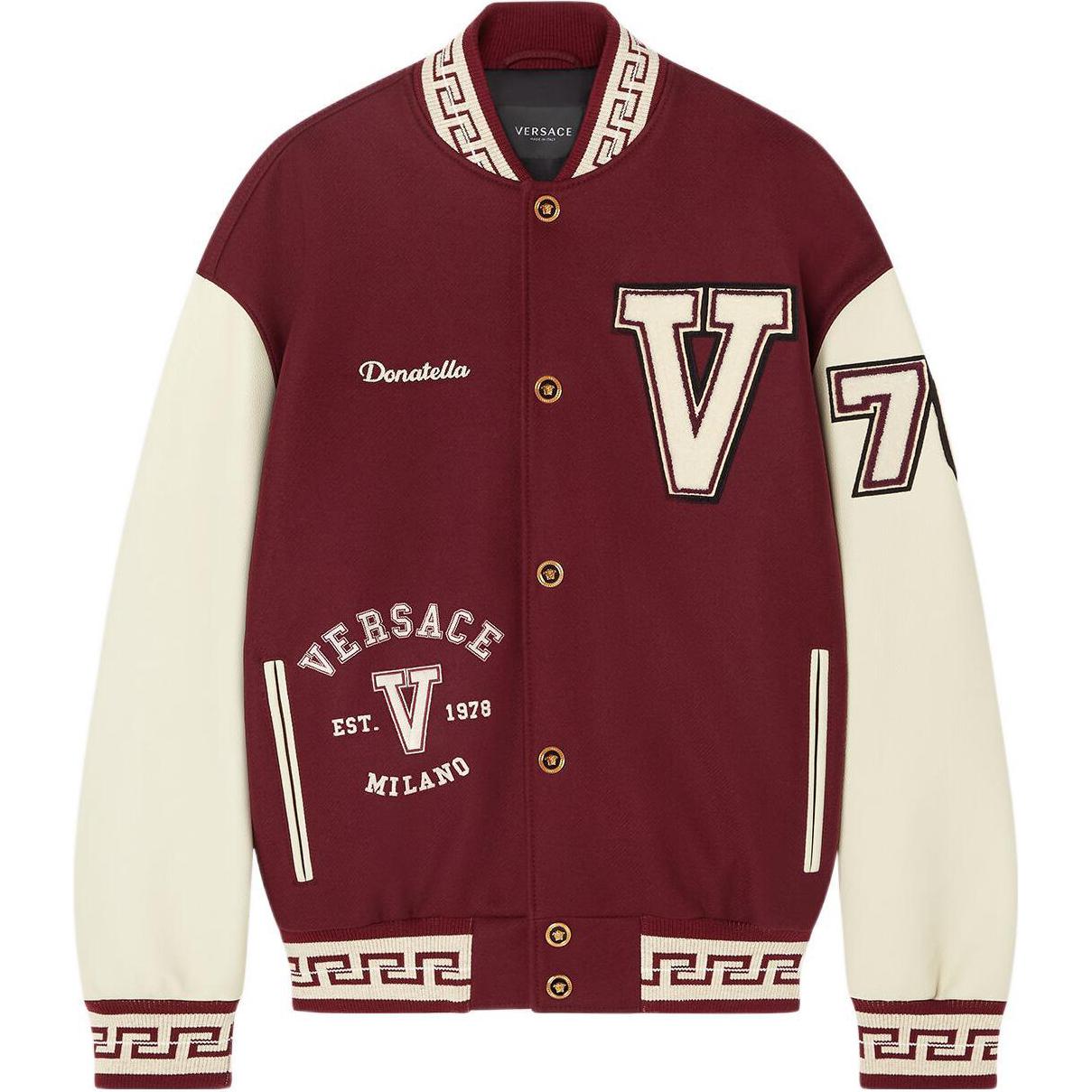 Versace SS22 Burgundy Single-Breasted Jacket with Large V Print 1004720-1A03577-2R610