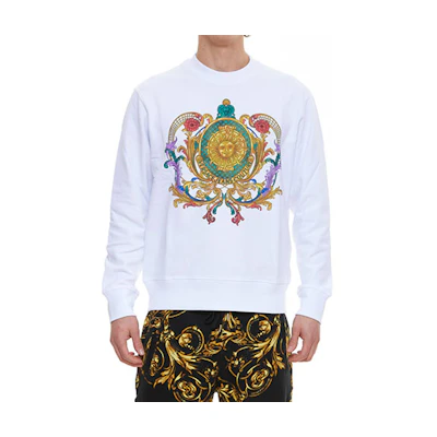 Versace SS22 Crewneck Pullover Long Sleeve Sweatshirt White 72GAIF0-2CF01F-003