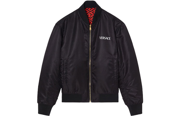 Versace SS22 Embroidered Tiger Logo Reversible Zip Jacket Black 1004215-1A03048-5R020