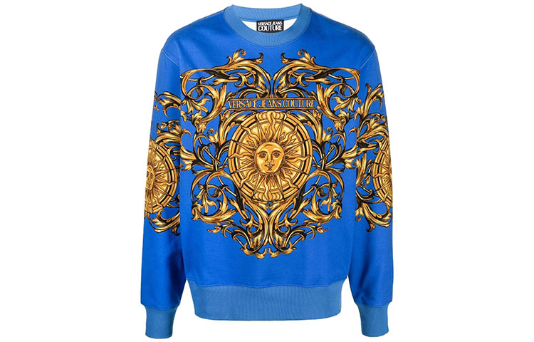 Versace SS22 Garland Sun Printed Crewneck Sweatshirt Blue Men 72GAI3RB-FS026-G25
