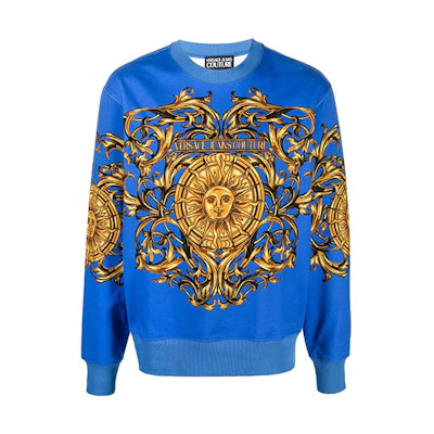 Versace SS22 Garland Sun Printed Crewneck Sweatshirt Blue Men 72GAI3RB-FS026-G25