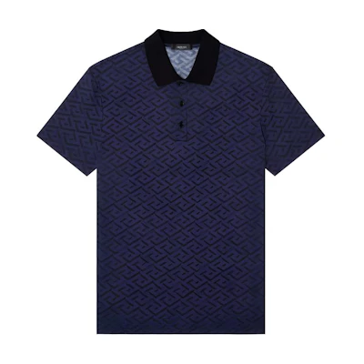 VERSACE SS22 Geometric Pattern Short Sleeve Polo Shirt Men’s Blue 1004083-1A02978-5U040