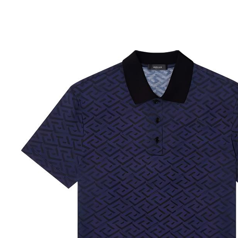 Details for VERSACE SS22 Geometric Pattern Short Sleeve Polo Shirt Men’s Blue 1004083-1A02978-5U040