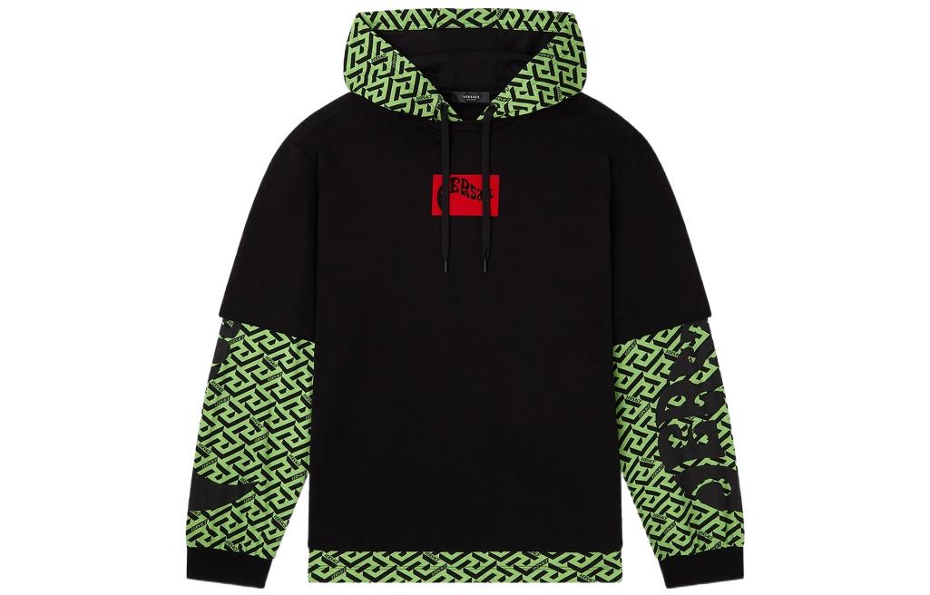 VERSACE SS22 Geometric Print Hooded Long Sleeve Sweatshirt Black Men’s 1003611-1A02482-5G110