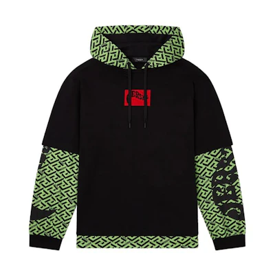 VERSACE SS22 Geometric Print Hooded Long Sleeve Sweatshirt Black Men’s 1003611-1A02482-5G110