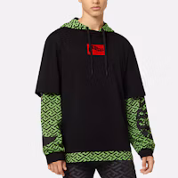 Shop VERSACE SS22 幾何印花連帽長袖黑色男士衛衣 1003611-1A02482-5G110