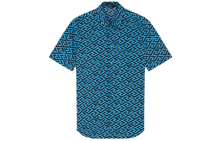 Order VERSACE SS22 幾何印花藍色短袖襯衫 時尚款式 1003922-1A02796-5V100