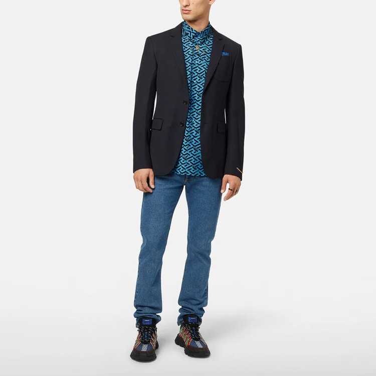 Lookbook VERSACE SS22 幾何印花藍色短袖襯衫 時尚款式 1003922-1A02796-5V100