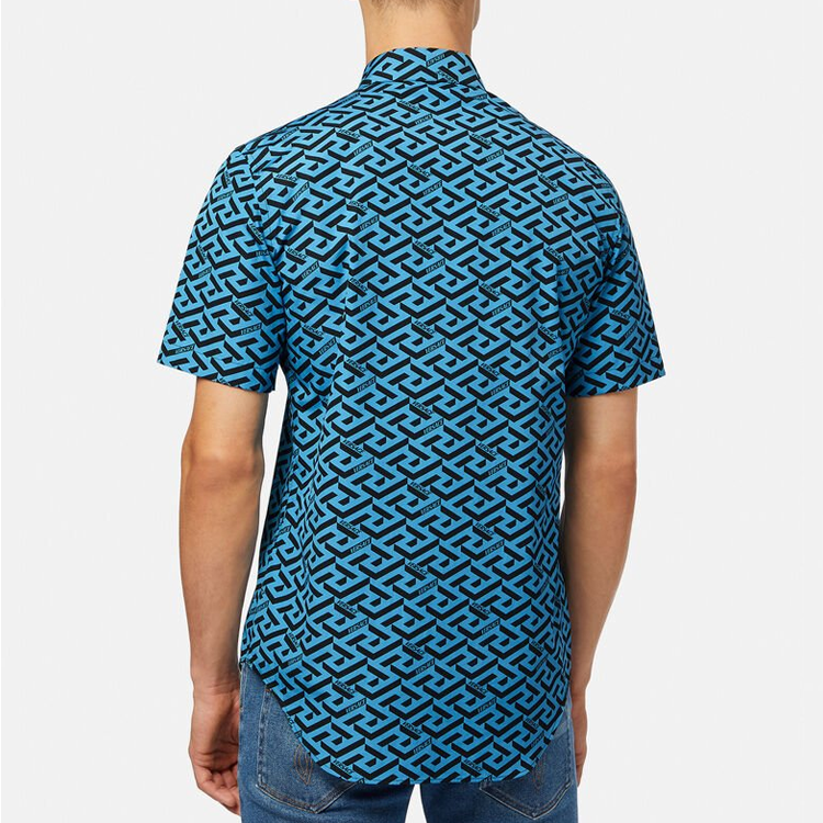 Purchase VERSACE SS22 幾何印花藍色短袖襯衫 時尚款式 1003922-1A02796-5V100
