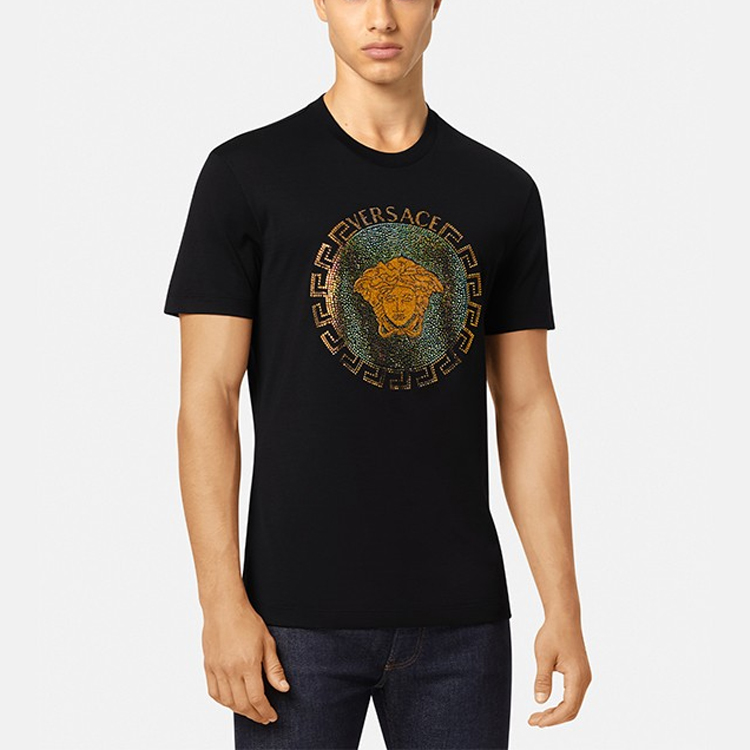 Shop VERSACE SS22 Graphic Print Short Sleeve T-Shirt Men’s Black 1003910-1A02780-1B000