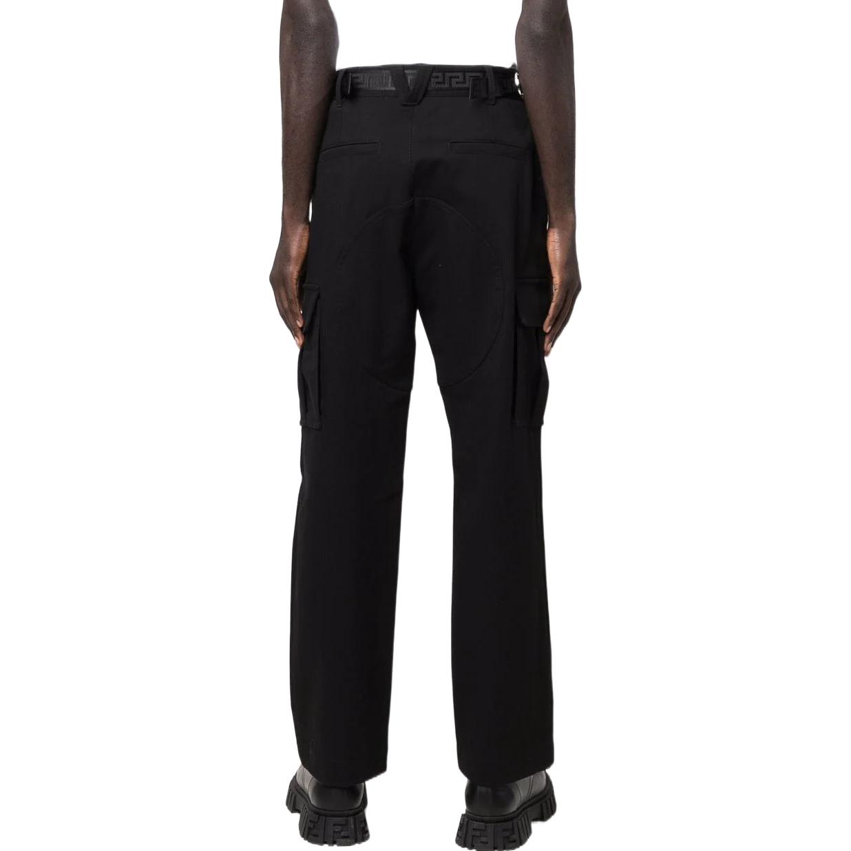 Shop VERSACE SS22 Greek Applique Straight-Leg Casual Pants Men’s Black 10040451-A02941-1B000