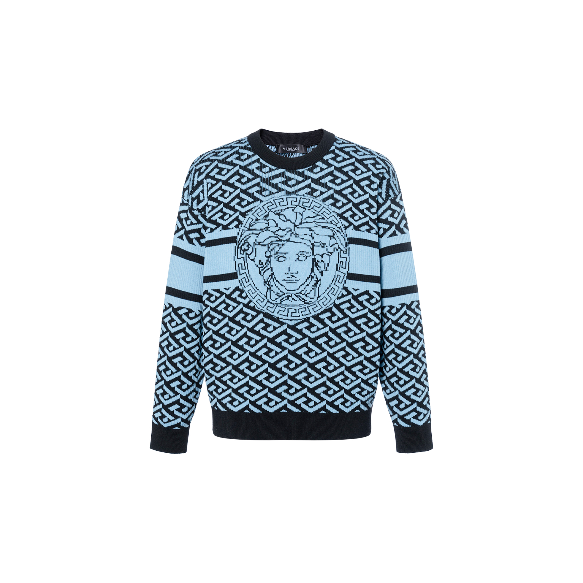 VERSACE SS22 Greek Medusa Jacquard Wool Sweater Men’s Blue 1003621-1A02495-5V100