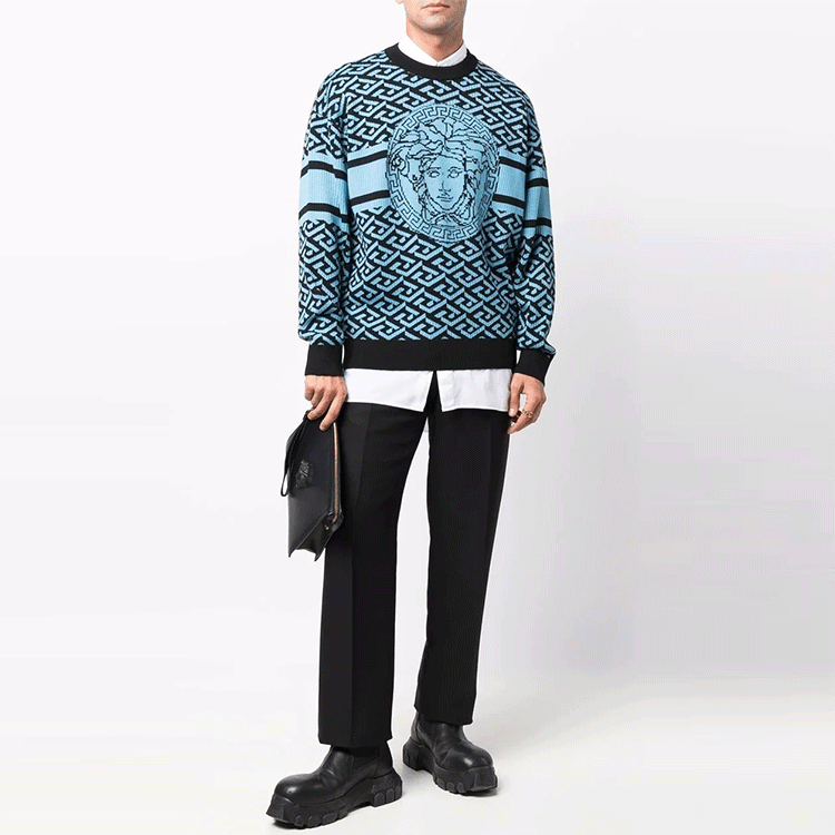 Lookbook 范思哲 SS22 希腊美杜莎提花羊毛毛衣 男士蓝色 1003621-1A02495-5V100