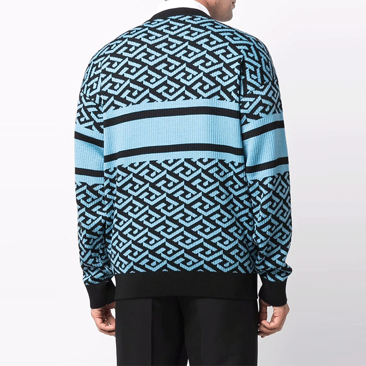 Shop 范思哲 SS22 希腊美杜莎提花羊毛毛衣 男士蓝色 1003621-1A02495-5V100