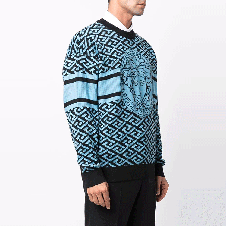 Purchase 范思哲 SS22 希腊美杜莎提花羊毛毛衣 男士蓝色 1003621-1A02495-5V100