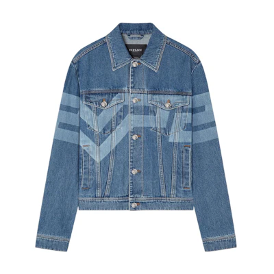 VERSACE SS22 Greek Print Denim Jacket Blue A85236-1A02877-1D030